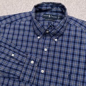 VTG Ralph Lauren Blake Shirt Men's Large Blue Plaid Long Sleeve Button Down Pony